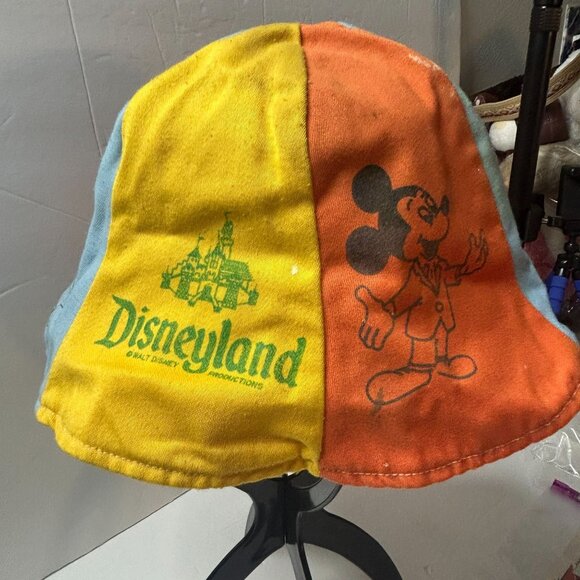 Disneyland Accessories - Vintage 1950s Disneyland Bucket Hat Mickey Mouse Pooh Baloo Multicolor Panels